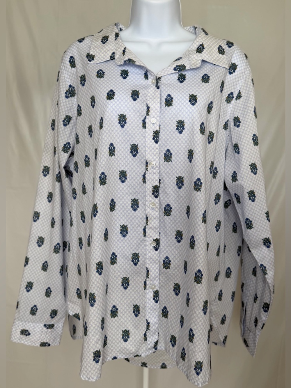 Lucky Brand Blue Floral Print Button Front Boho Blouse XL